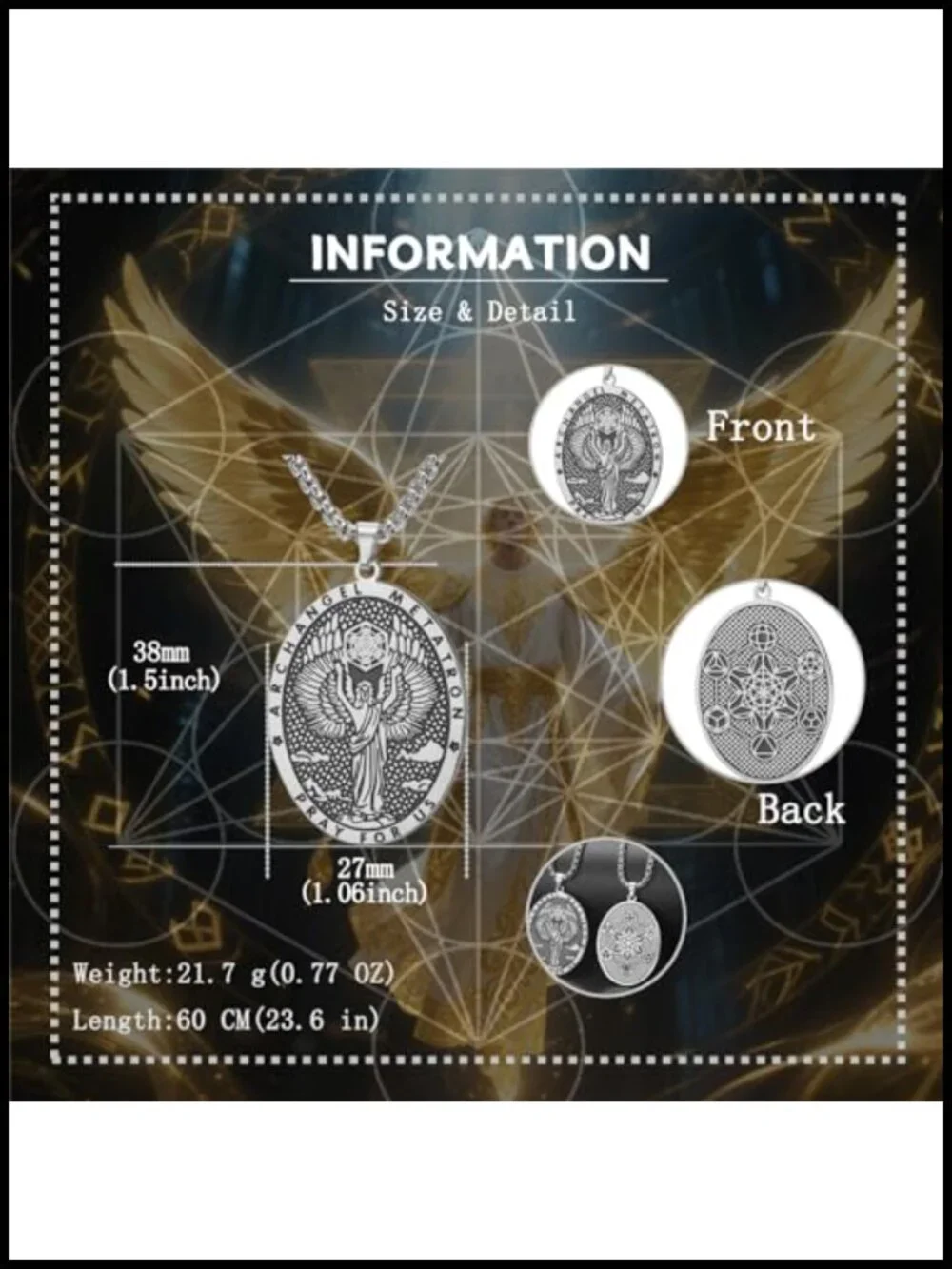 Metatron Cube Necklace Stainless Steel Archangel Pendant Geometric Religious
